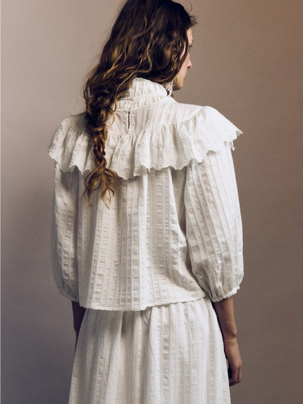 H&M Victorian-Inspired “Wuthering Heights” Founce-Trimmed High-Neck Blouse NWT - Picture 4 of 5